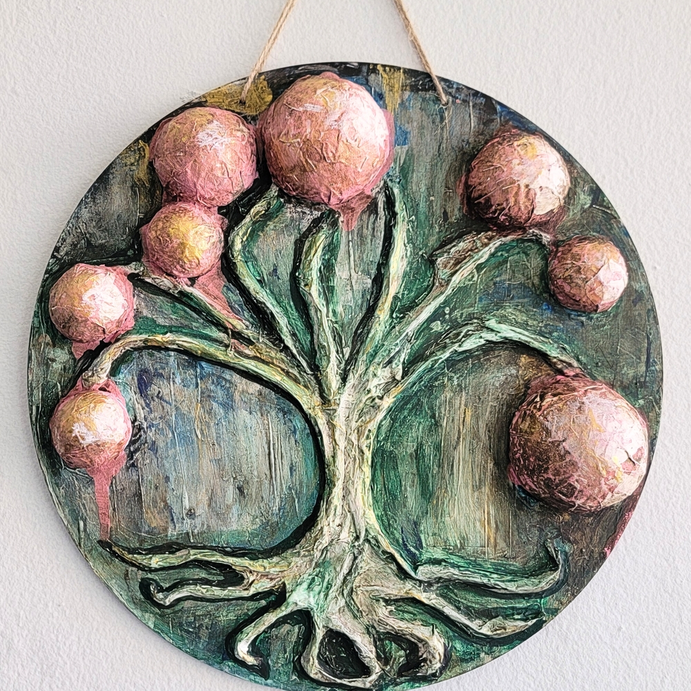 Handcrafted Tree Wall Art with Pink Accents